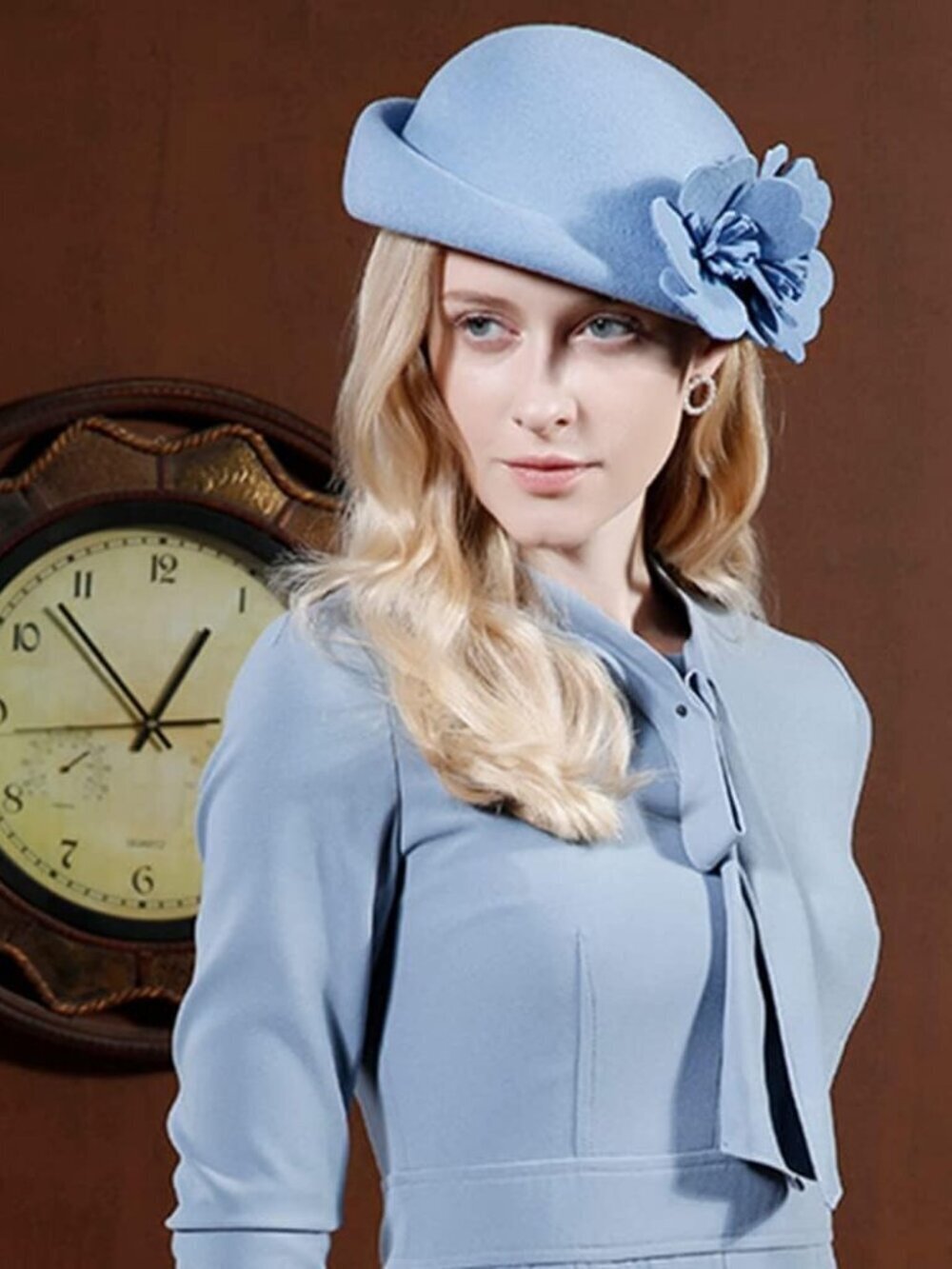 Women's Wool Felt Ribbon French Fashion Vintage Millinery Beret Hats Haze Blue - Picture 2 of 5